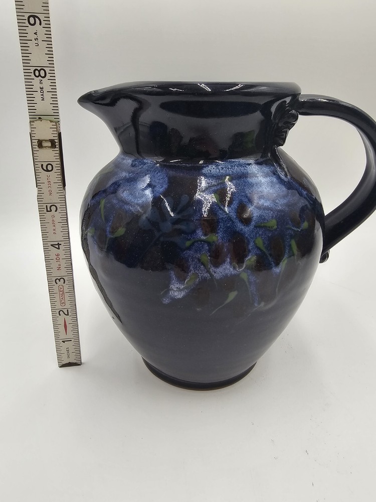Studio Art Pottery Navy Pitcher Signed Grau Tortorella