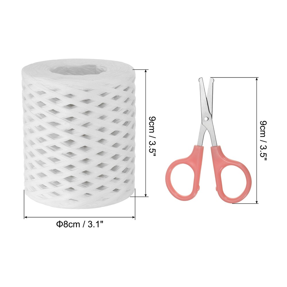 Raffia Ribbon, Natural Raffia String with Scissor, White, 218 Yards