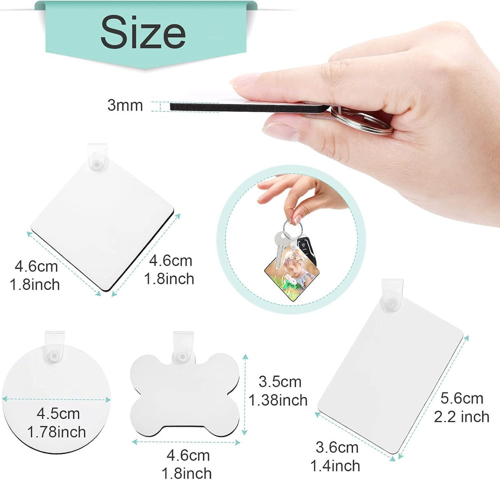 Sublimation Keychain Blanks Bulk, DIY MDF 4 Shape Sublimation Blank Keychain