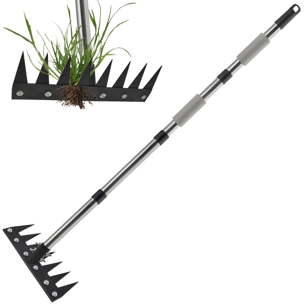 Weeding Rake Tool, Garden Weed Puller with Detachable Long Handle, 62 Inch He...