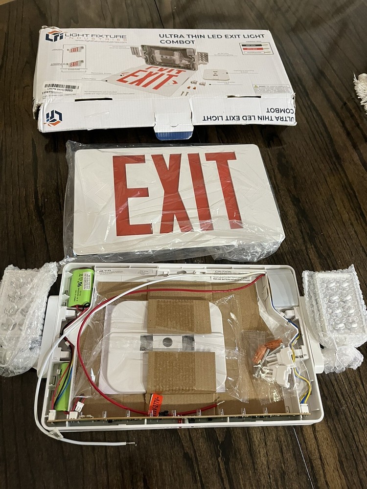 LFI Lights Thin Red LED Exit Sign Emergency Light Combo Open Box COMBOT-R-W-BB