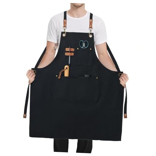 Plus Size Canvas Aprons, Kitchen Chef Aprons, Unisex Heavy Duty Work Black