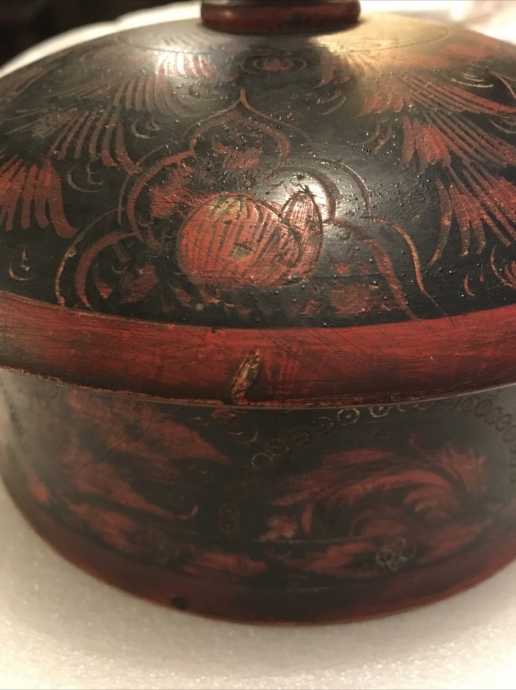 (2) Spice Boxes ~ Middle Eastern ~ Rosewood Painted Lacquered Spice Box