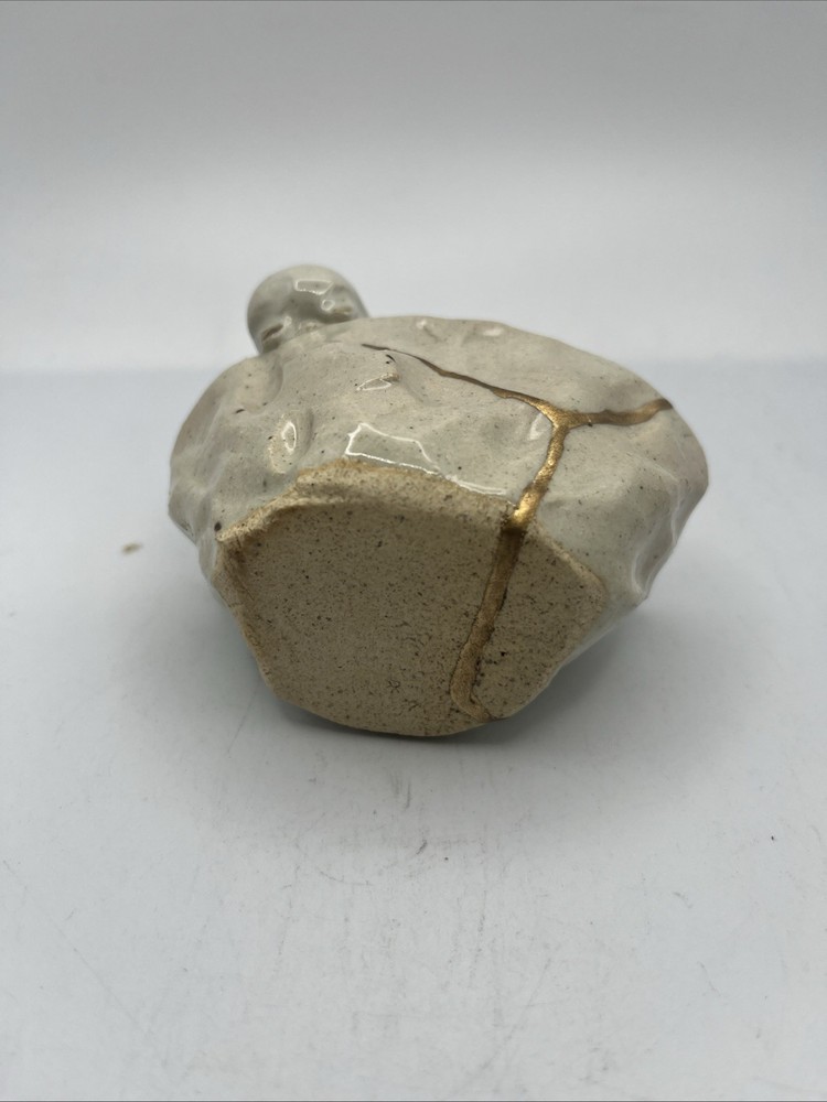 Genuine Kintusugi Ceramic Vase, Brass Decoration