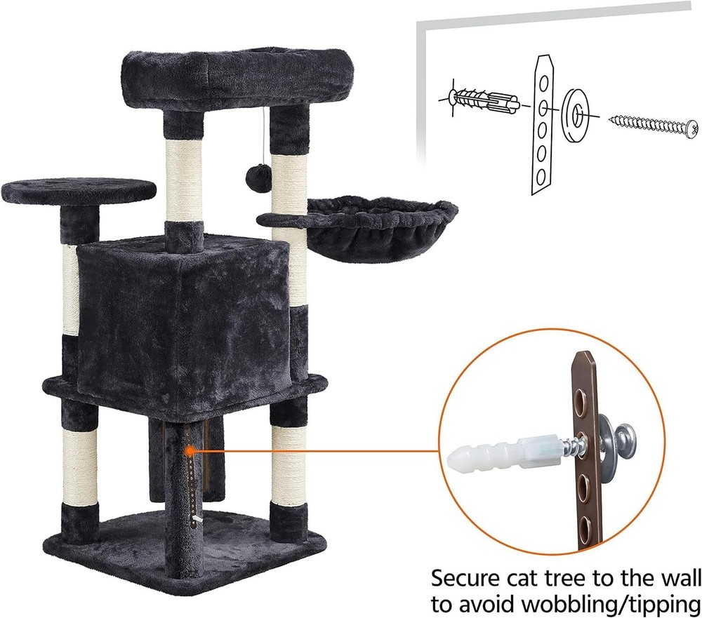 42 in Multi-Level Cat Tree Tower with Perch Scratching Posts Hammock & Condo