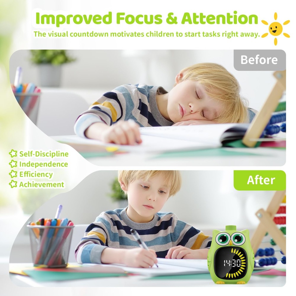 Owl Visual Timer for Kids 99 Min Visual Countdown Time for Classroom Home Kid...
