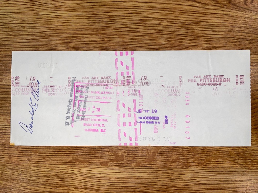 1978 Pittsburgh Pirates SIGNED Check: Donald Cline