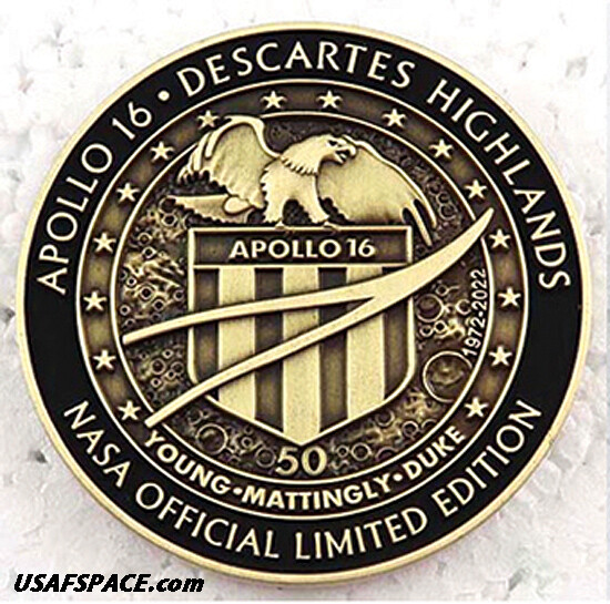 APOLLO-16 - 50th Anniversary - LUNAR FLOWN METAL - NASA MEDALLION - COA -MINT