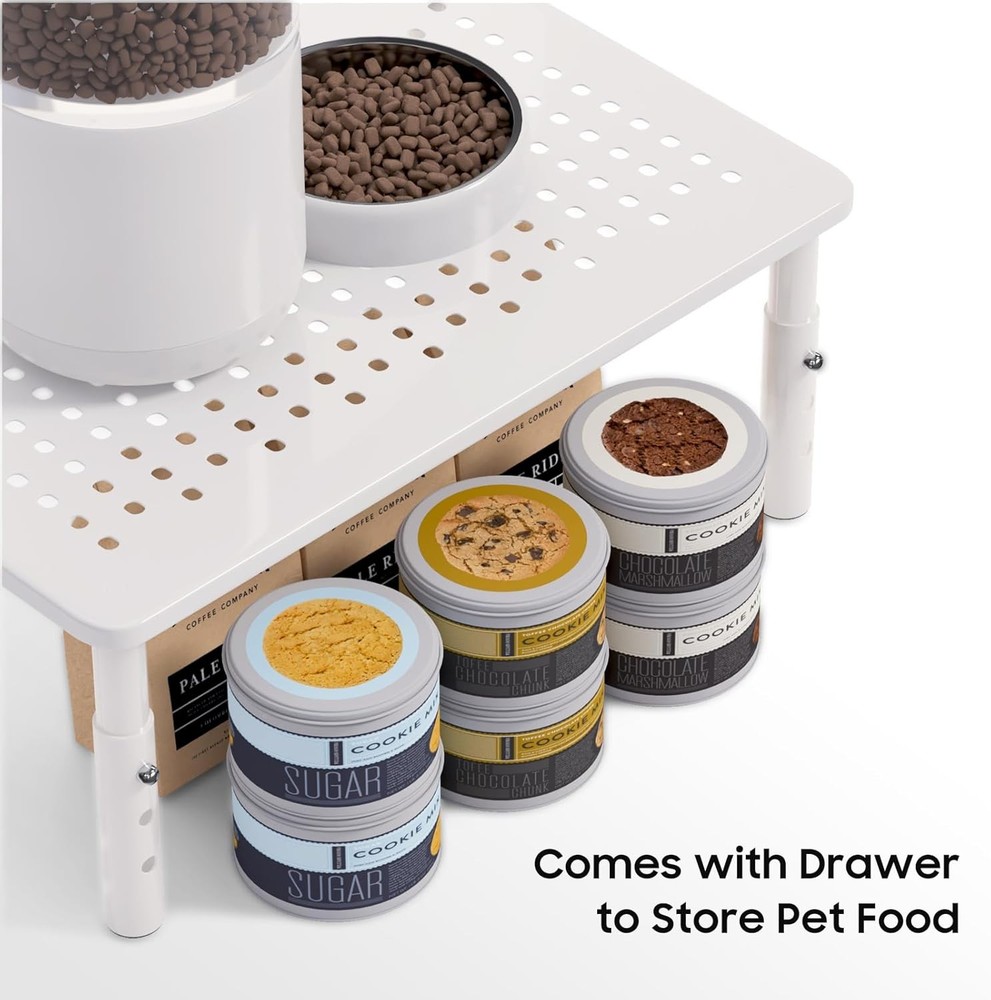 Adjustable Automatic Cat Feeder Stand - Non-Slip Elevated Holder White Only