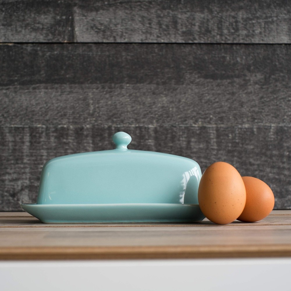 Stoneware Rectangle Butter Dish with Lid Eggshell, 4.5 x 8 in