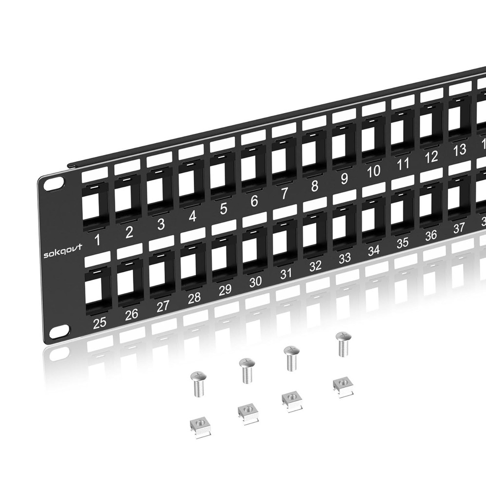48 Port Blank Keystone Patch Panel with Snap-in Design, Cat6 Network 48