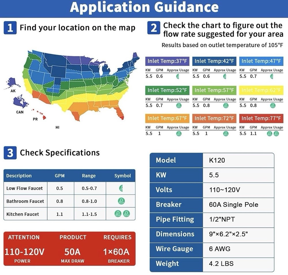 Tankless Water Heater Electric,110V 5500W under Sink Instant Water Heater with D