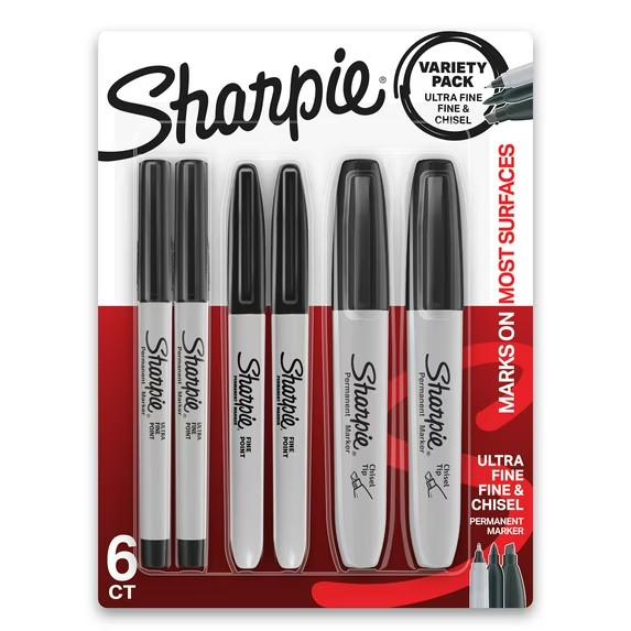 Sharpie Permanent Markers Chisel Tip Black 6 Count