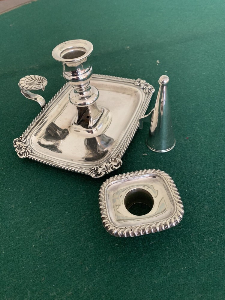 Solid German silver chamberstick and snuffer