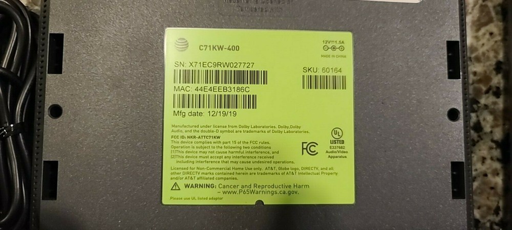 AT&T DirecTV Android TV Wireless 4K OTT Client player C71KW-400