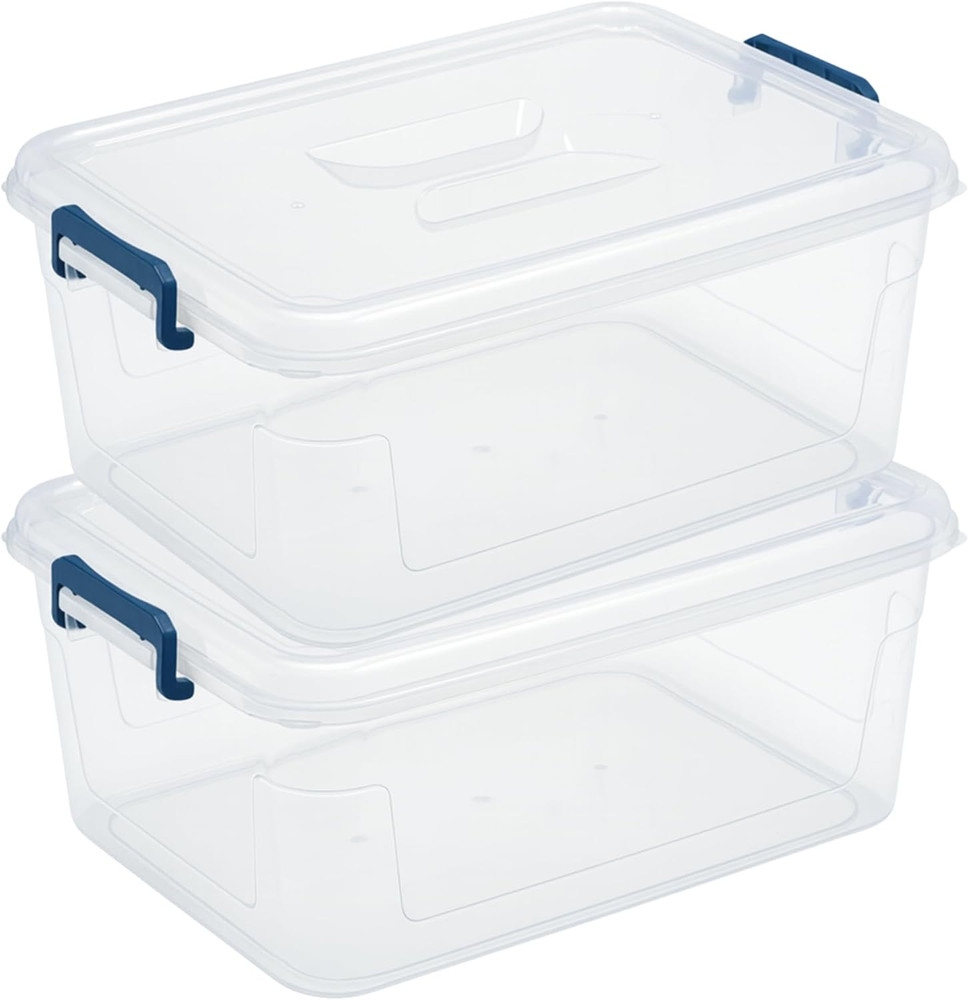 Plastic Storage Bins with Lids, Clear Stackable Storage Containers - 16 Qt - 2 P