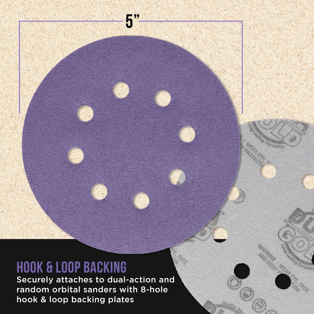 100 Grit 5" Ceramic Sanding Discs, 8-Hole, Box of 50 - Hook & Loop Sandpaper