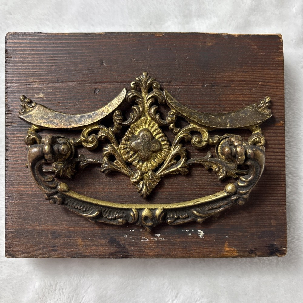 Pair Antique Victorian Ornate Brass Drawer Pulls Handles Rococo Hardware