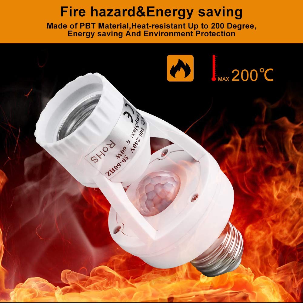 Motion Sensor Light Socket E26/E27, 60W, 110V-240V - Automatic On/Off Control
