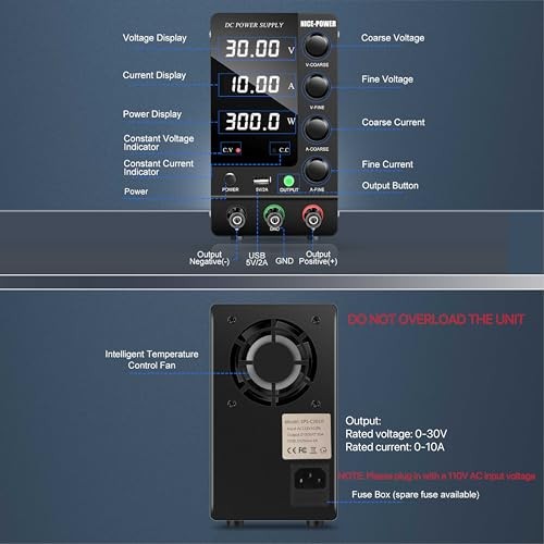 DC Power Supply Variable Adjustable Switching Regulated DC Bench 30V 10A Black