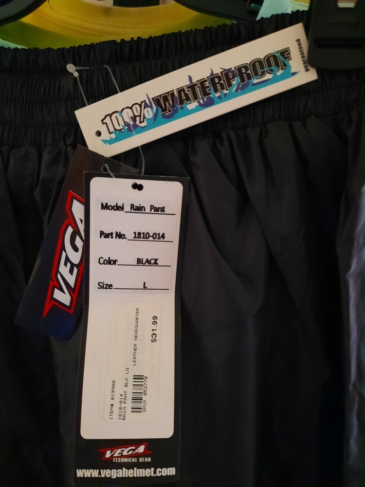 VEGA Technical Advantage Waterproof Rain Pants Large Black