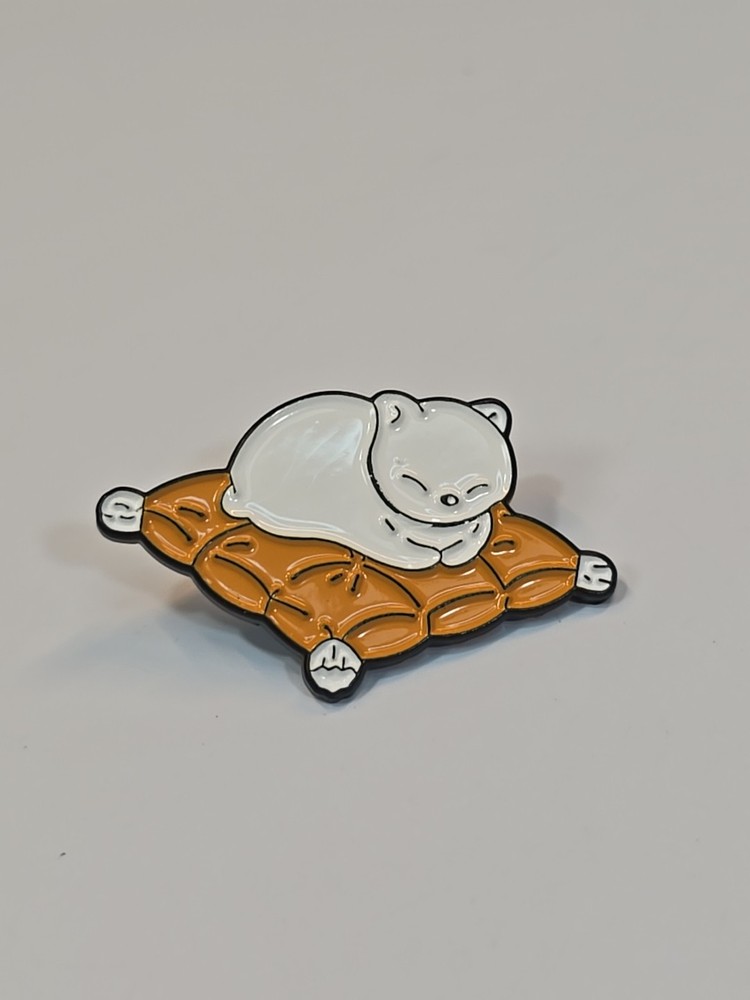 White Cat Sleeping on a Pillow Lapel Pin