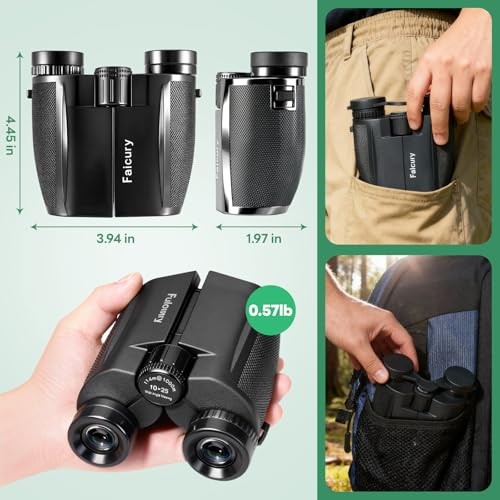 10x25 Compact Binoculars for Adults & Kids - High-Powered, Foldable,