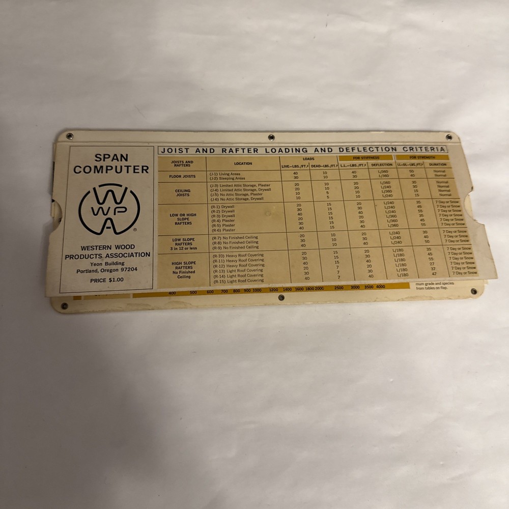 VTG BEAM SPAN COMPUTER Calculator Paper Slide Rule Structural Engineering USA