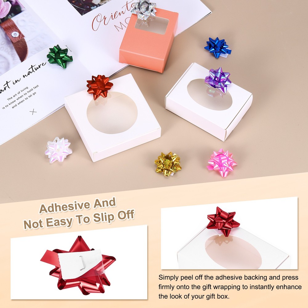2" Mini Star Gift Bows 6Pcs Metallic Bows Glossy Mixed Color