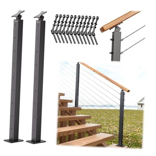 2 Pack 36inch Cable Railing Post Adjustable Angle Cable 36 inch Black End Post