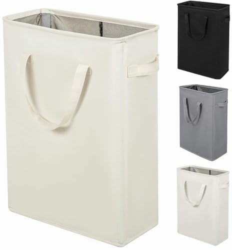 Zero Jet Long Laundry Basket with Handles Slim Foldable 45L Beige
