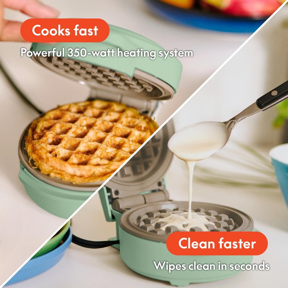 Bella Mini Waffle Maker Ceramic Nonstick Snack-n-Store Stackable 350W Surf Blue