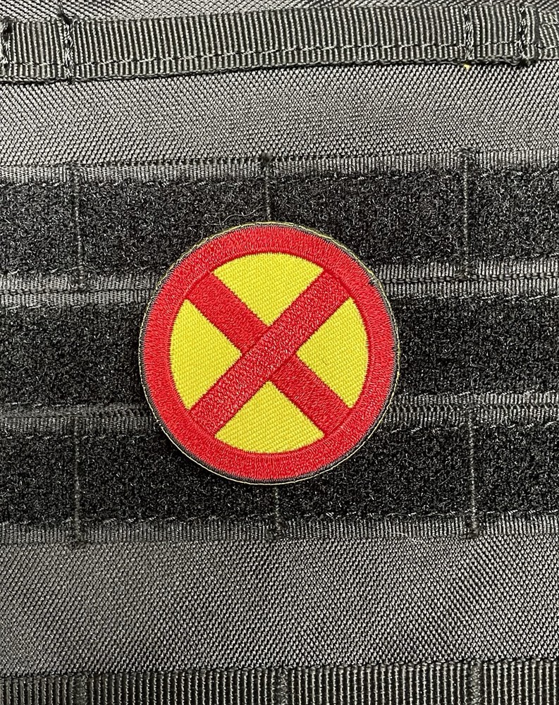 Marvel X-Men X Logo Tactical Morale Patch Hook Loop Backing Yellow Red Hook Loop
