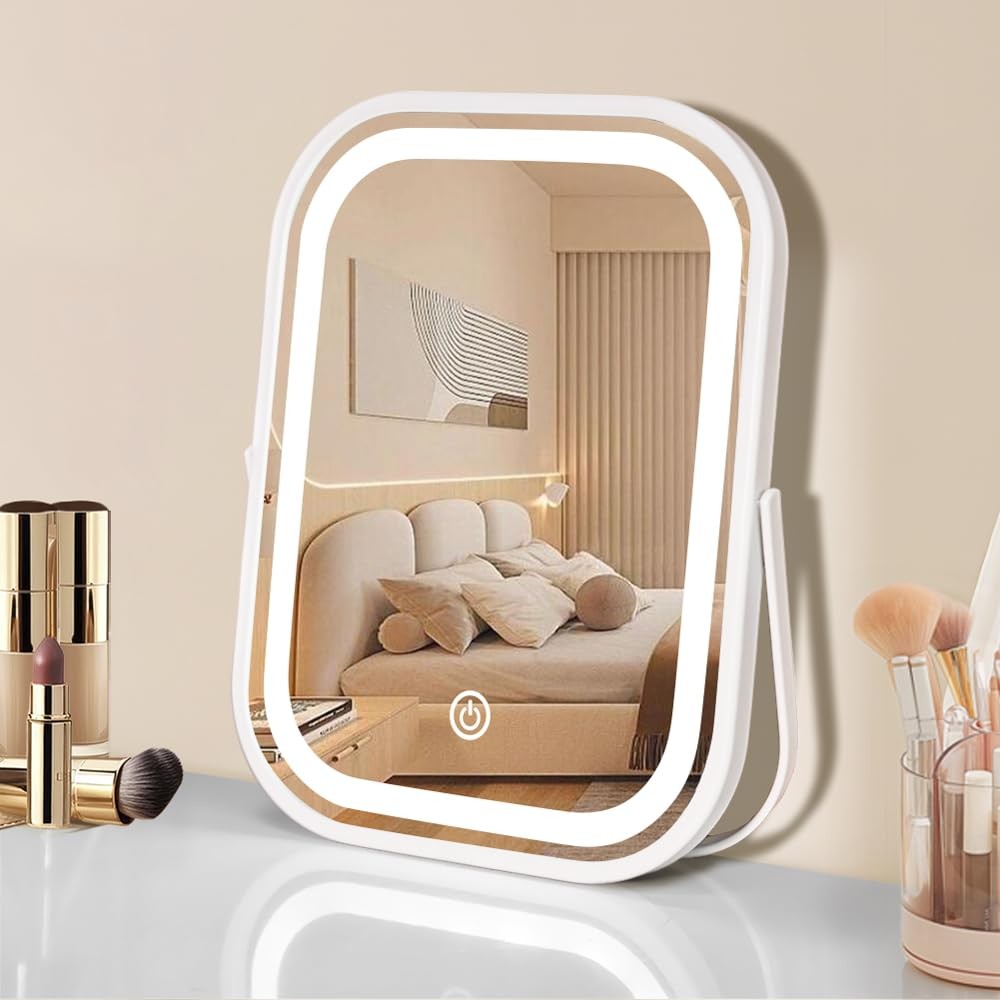 Travel Makeup Mirror with Lights Portable Folding LED Vanity Mirror Dimmable