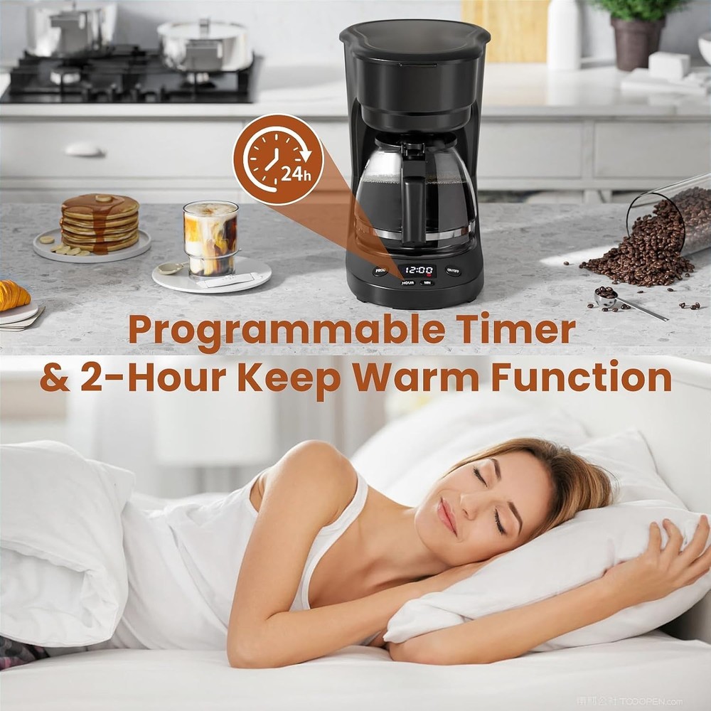 5 Cup Drip Coffee Maker, Portable Coffee Machine with Programmable Timer, Cof...