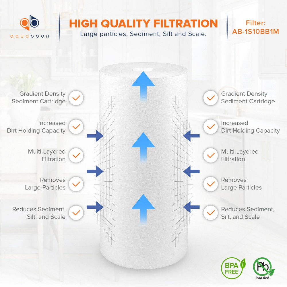 2-PACK of Aquaboon Sediment Water Filter Whole House Big Blue 1 Micron 10"x4.5"