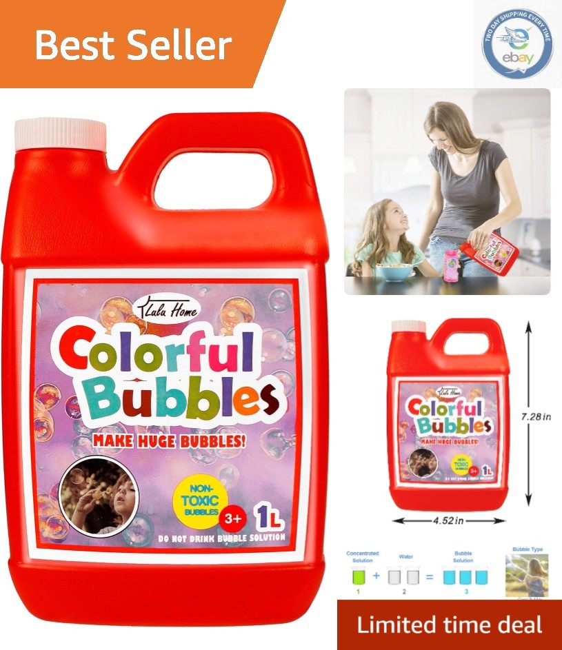 Safe & Odorless Concentrated Bubble Solution - 1L Refill for All Bubble Toys