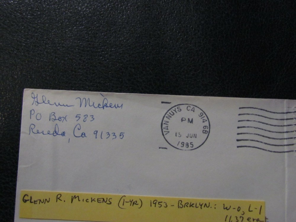 Glen Mickens Autographed Envelope JSA Auction Certified