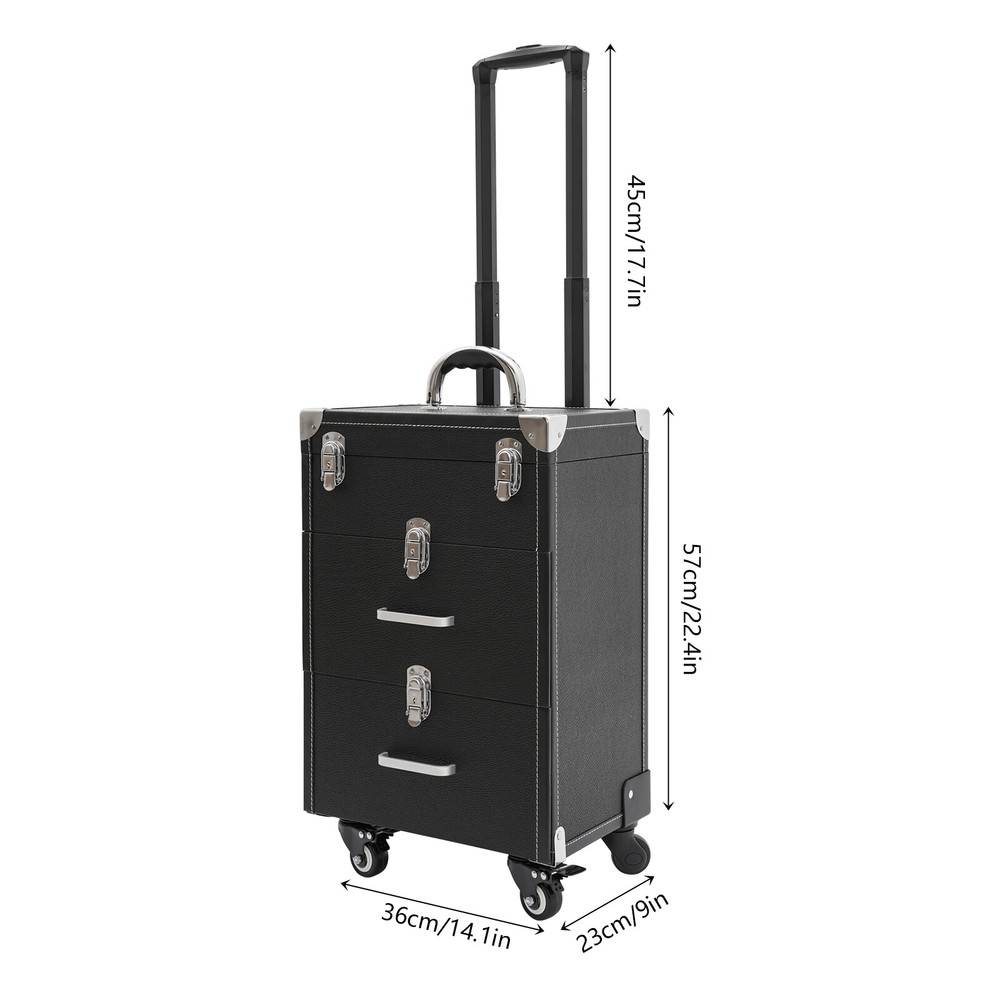 Rolling Makeup Travel Case Nail Tech Suitcase Cosmetic Train Case on Wheels