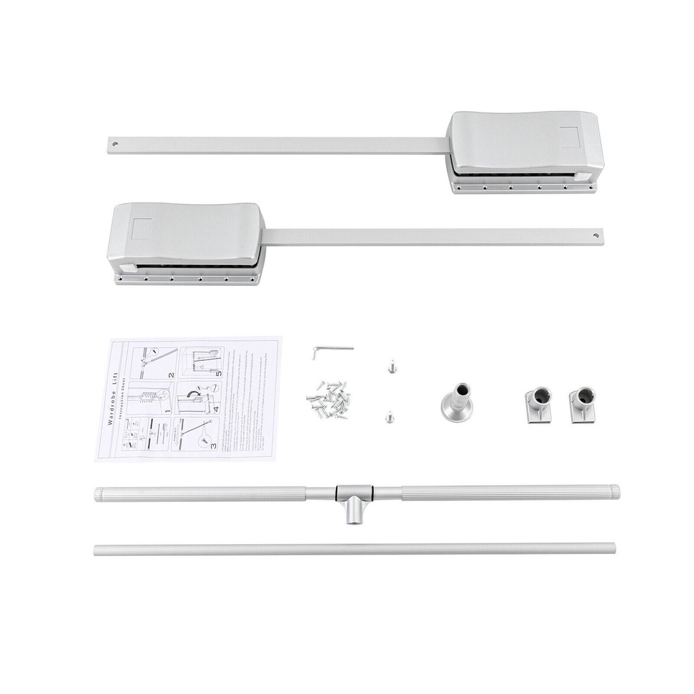 Pull Down Adjustable Side Mounted Closet Rod Clothes Hanging Rod 10 Kg/ 22lbs