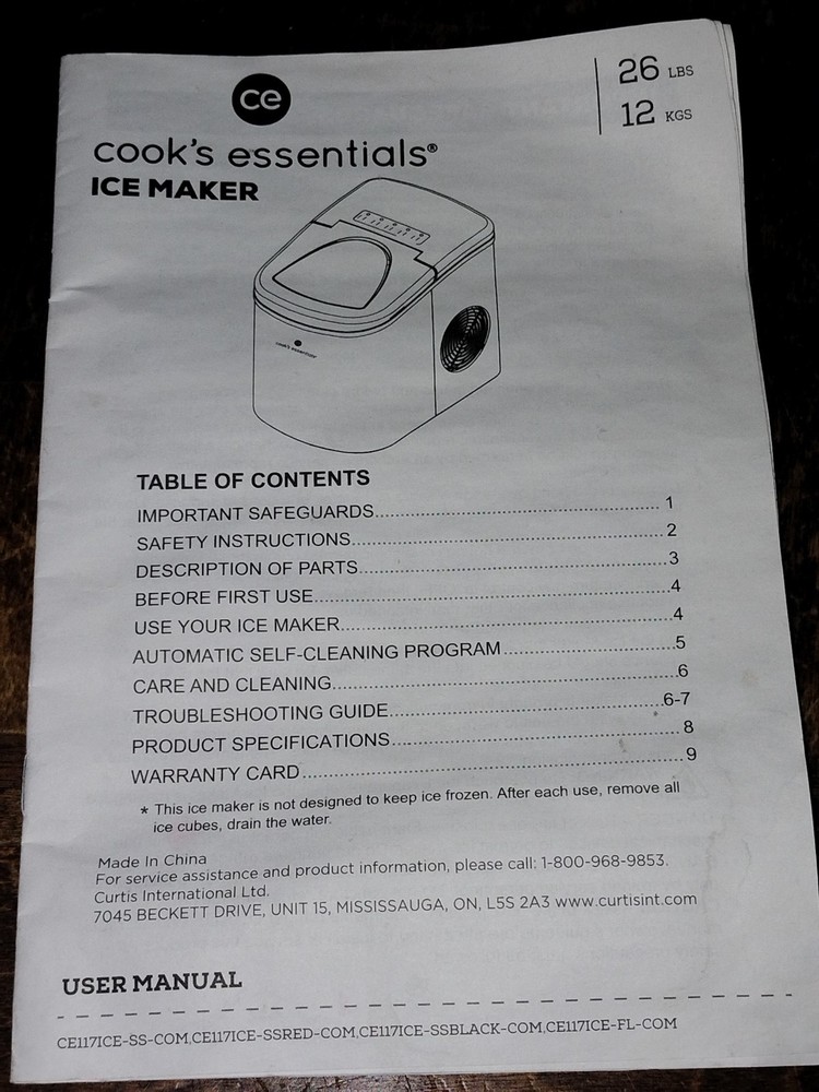 COOK'S ESSENTIALS 26 lbs Portable Compact Ice Machine - Black