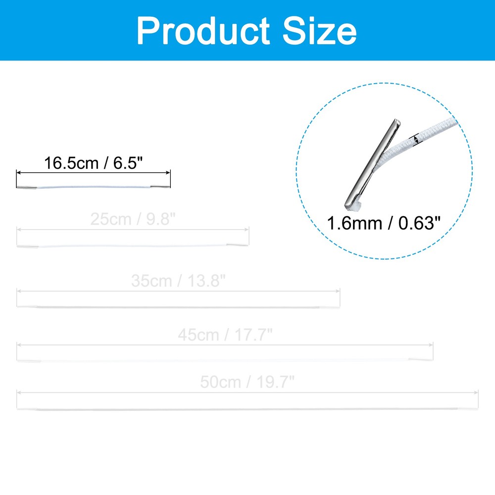 100Pcs 6" Elastic Barbed Cord 1.6mm Loop Stretch Round String White