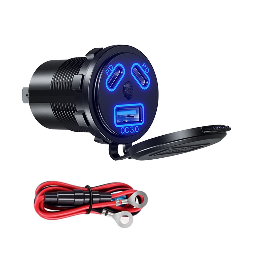 Dual PD+QC 3.0 USB Port Car Cigarette Lighter Socket Plug LED Indicator Black