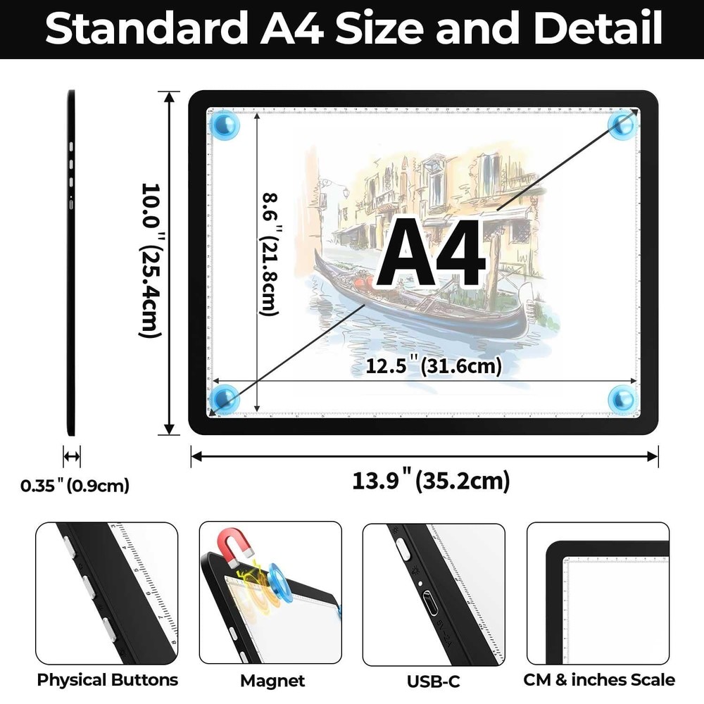 A4 LED Copy Board Tracing Light Pad Magnetic Adjustable Bright Drawing Table Pad