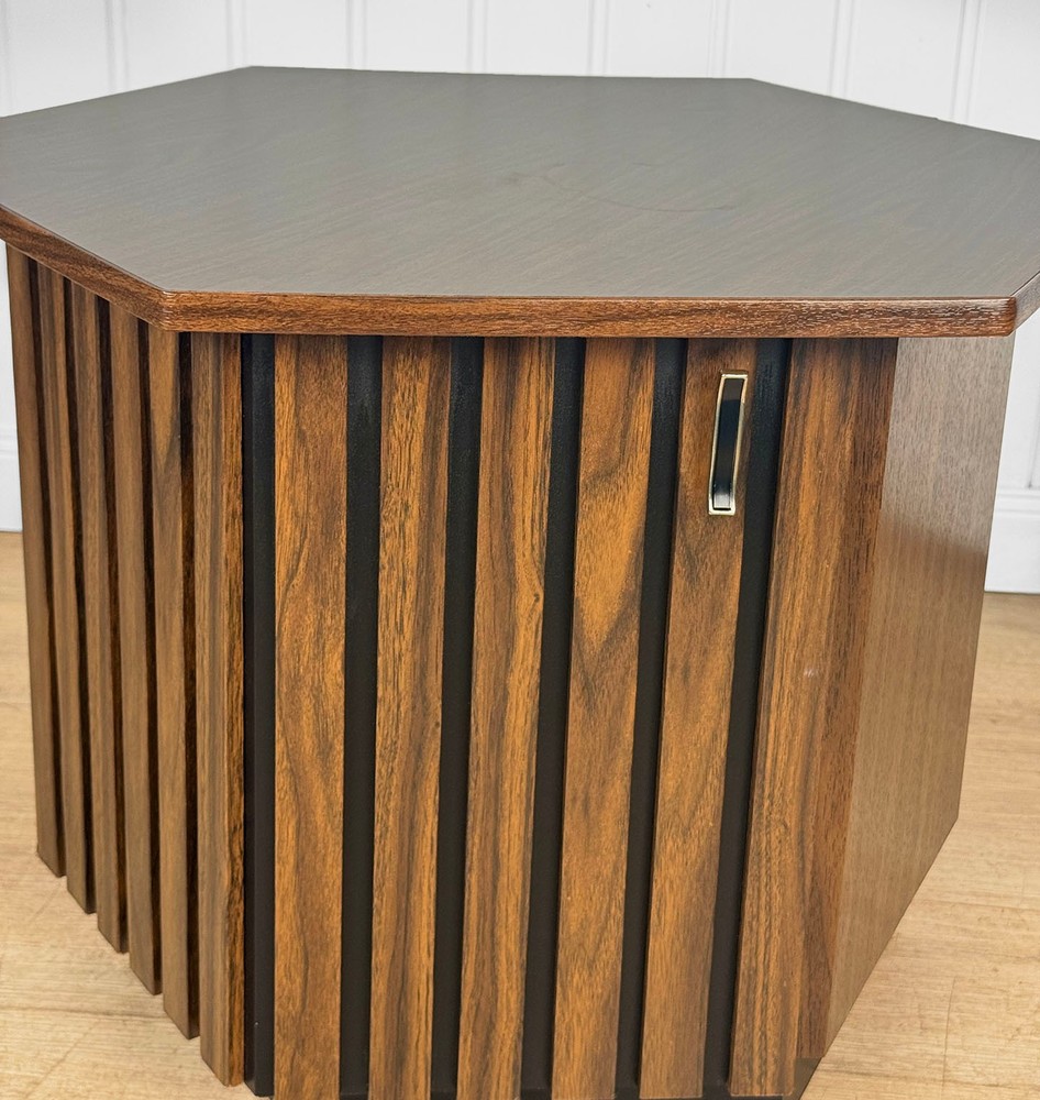 Mid-Century Hexagonal Walnut & Black Laminated Cocktail Table