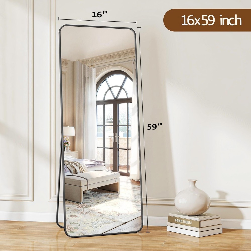 16"x59" Rectangular Full Length Mirror W/ Round Corner Standing Full Body Mirror