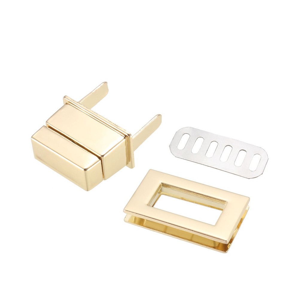 1 Set Rectangular Purses Twist Lock 32mm x 20mm Clutches Closures - Light Gold