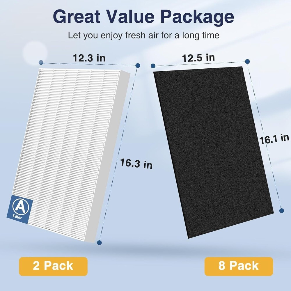 [2+8 Pack] 115115 Replacement Filter A Size 21 for Winix PlasmaWave C535, 5300,