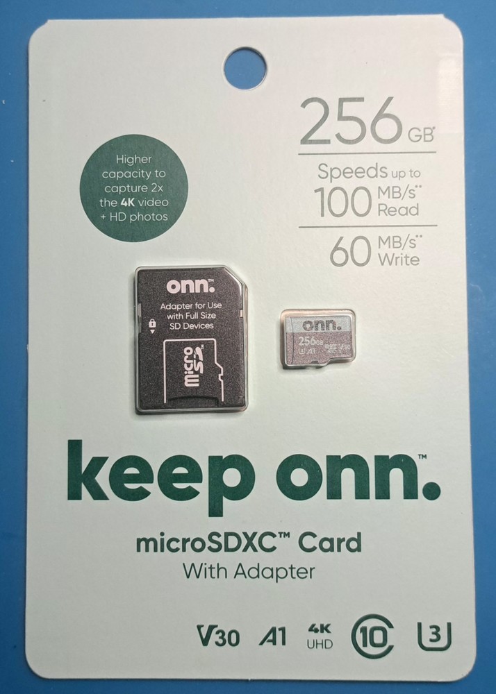 ONN 256GB micro SD Flash Memory Card 100Mb/s NEW SEALED