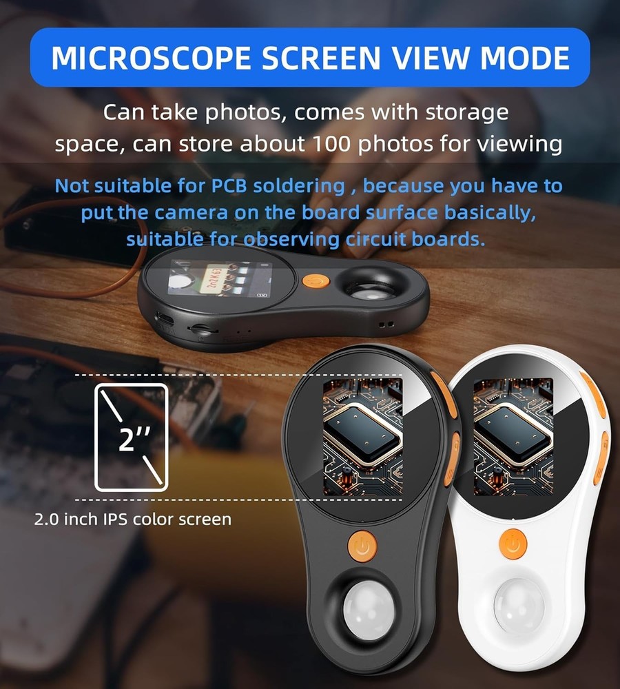 Portable Handheld Digital Microscope with 8 LED Lights & Rechargeable Battery